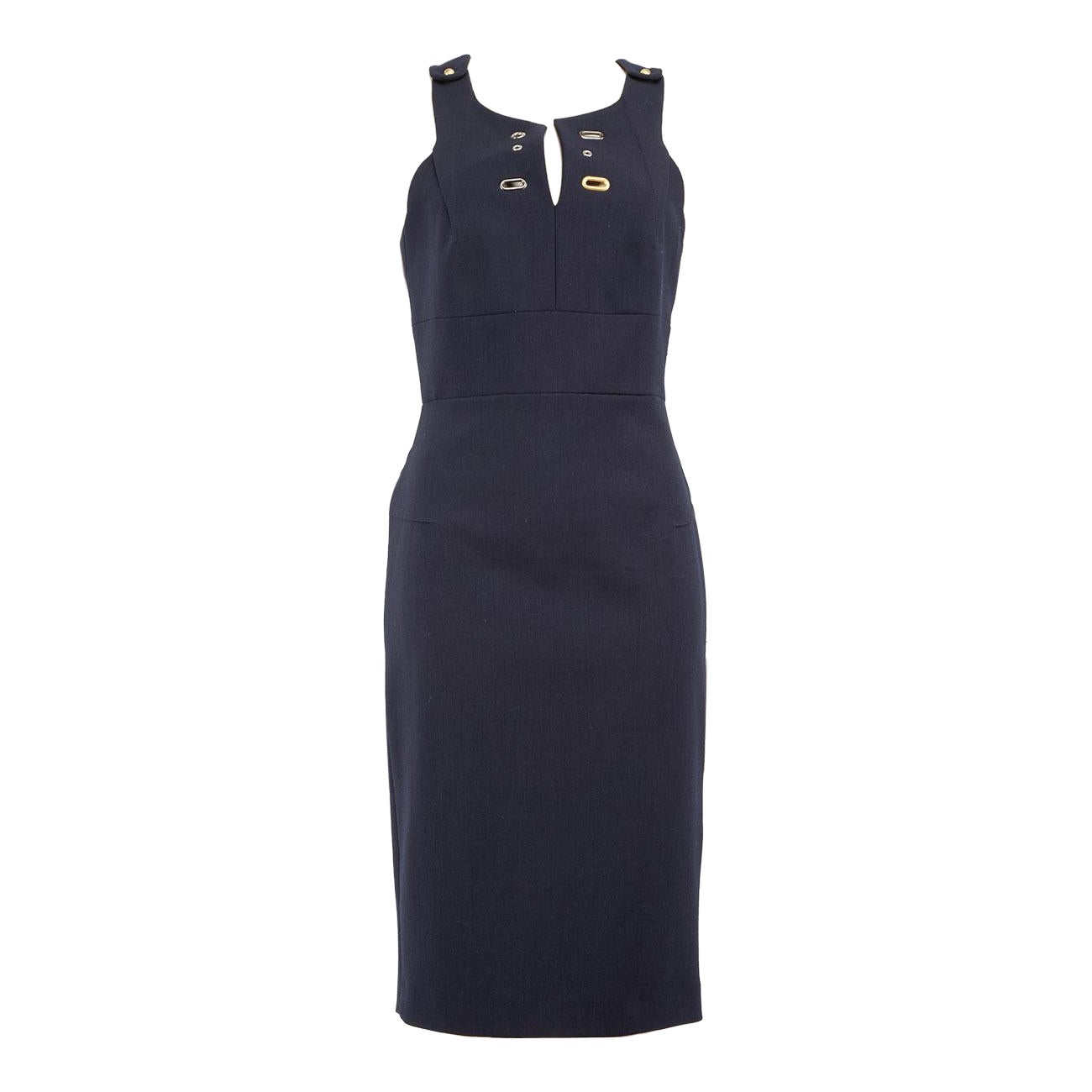 Roland Mouret Navy Eyelet Stud Knee Length Dress Size M For Sale