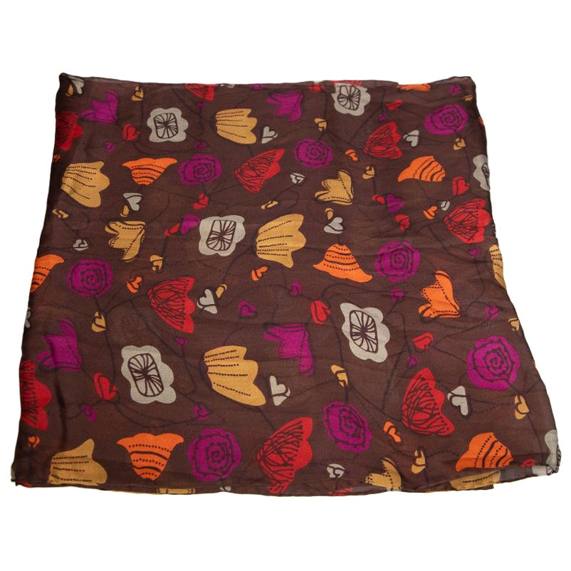 SALVATORE FERRAGAMO Black Red Floral Silk Scarf Shawl