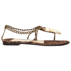 Jimmy Choo Brown Suede Leopard Print Horn Sandals Size IT 39