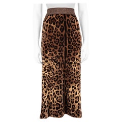 Dolce & Gabbana Brown Velvet Leopard Print Skirt Size XL