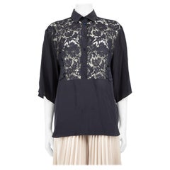 Valentino Garavani Navy Silk Lace Panelled Blouse Size L