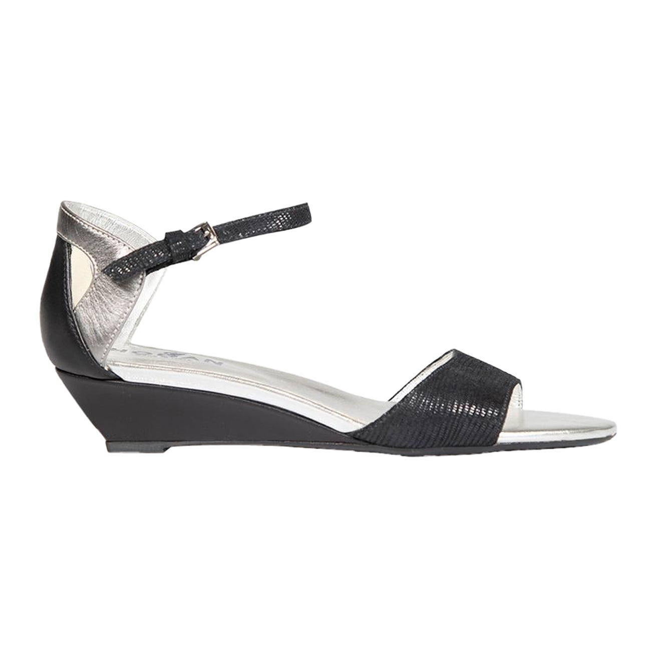 Hogan Black Suede Lizard Embossed Strap Sandals Size IT 37 For Sale