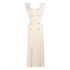 Alessandra Rich Ecru Faux Pearl Button Maxi Dress Size S