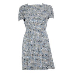 Dior Blue Wool Tweed Mini Dress Size M