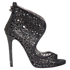 Philipp Plein Black Suede Crystal Cage Sandals Size IT 38.5