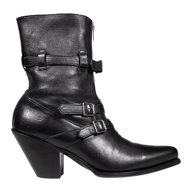 Céline Black Leather Berlin Ankle Boots Size IT 40 For Sale at 1stDibs