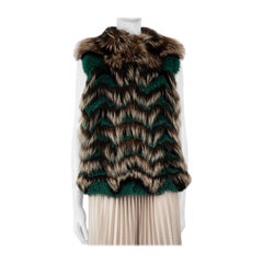 Roberto Cavalli Striped Fur Hook Fastening Vest Size M
