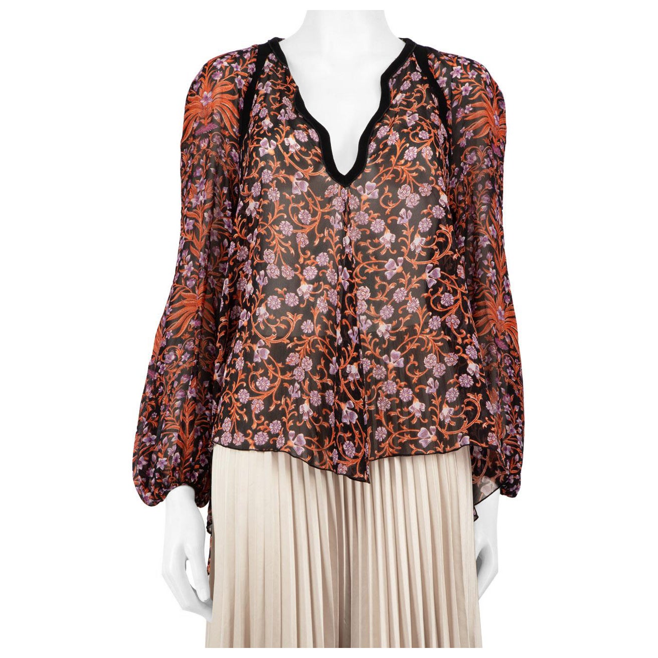 Giambattista Valli Floral V-Neck See Through Top Size XXL For Sale