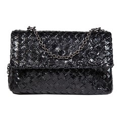 Bottega Veneta Black Snakeskin Intrecciato Baby Olimpia Shoulder Bag