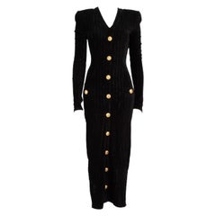 Balmain Black Corduroy Button Embellished Midi Dress Size S