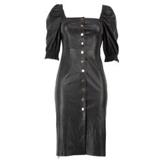 Pinko Black Leather Ruch Detail Knee Length Dress Size XS