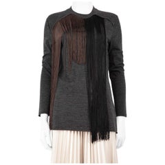 Lanvin Grey Wool Fringe Detail Jumper Size M