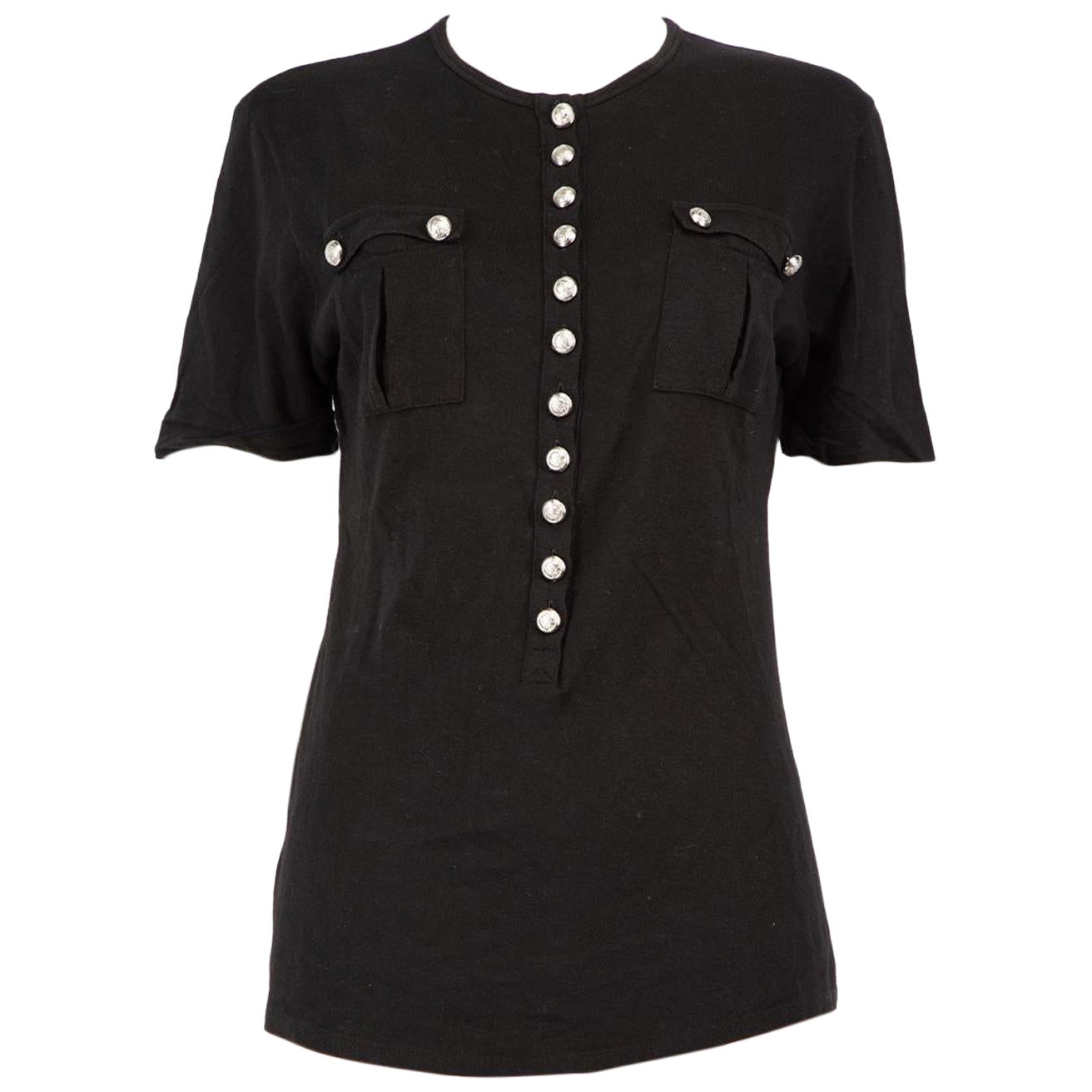 Balmain Black Button Detail Pocket T-Shirt Size XL For Sale