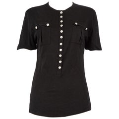 Balmain Schwarzes T-Shirt mit Knopfleiste und Tasche Größe XL