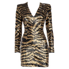 Balmain Tiger Pattern Sequinned Mini Dress Size XS