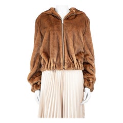 Helmut Lang Brown Faux Fur Full-Zip Hood Jacket Size XS