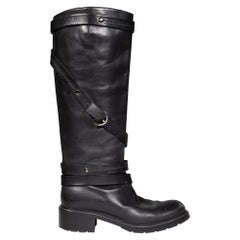 HOGAN Stivali in pelle nera con cinturino con fibbie taglia IT 37