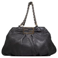 Fendi Black Leather Large Drummed Mia Tote