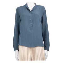 Stella McCartney Blaue langärmlige Seidenbluse mit langen Ärmeln Größe S