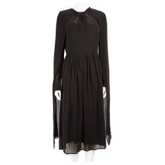 Prada Black Silk Sheer Pleated Midi Dress Size L