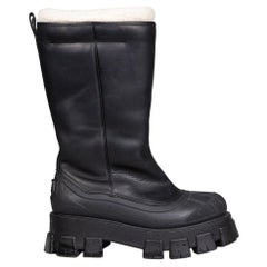 Prada Black Leather Monolith Shearling Lined Boots Size IT 41