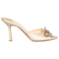 Jimmy Choo Gold Crystal Embellished Buckle Sandals Size IT 38.5