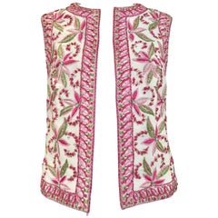 1960s Malcolm Starr  silk vest with pink and green embroidery