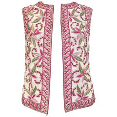 1960s Malcolm Starr silk vest with pink and green embroidery 1