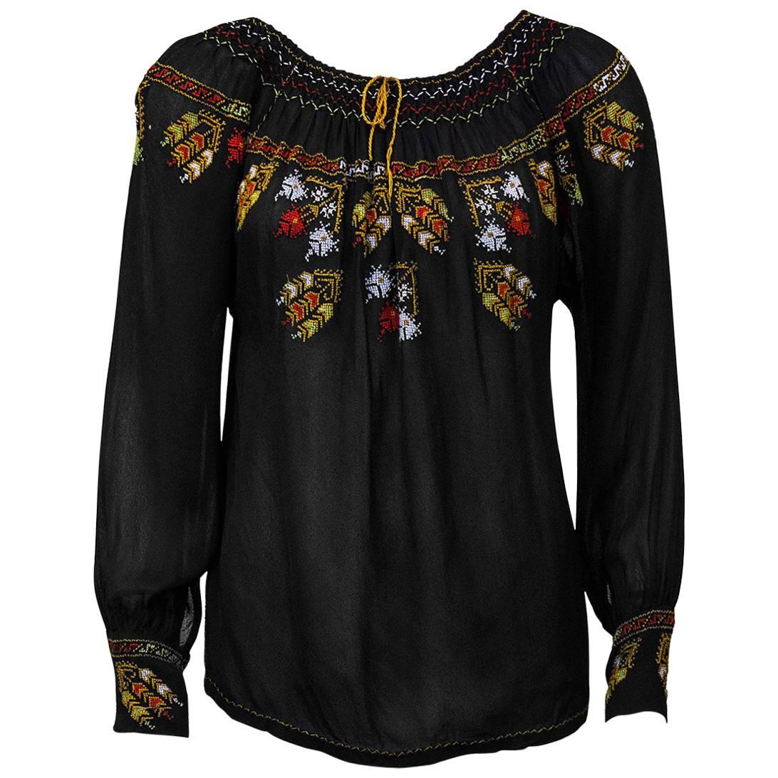1940's Anonymous Black Hand Embroidered Smock Top For Sale