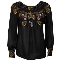 1940's Anonymous Black Hand Embroidered Smock Top