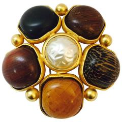 Divine Dominique Aurientis Wood and Pearl Brooch