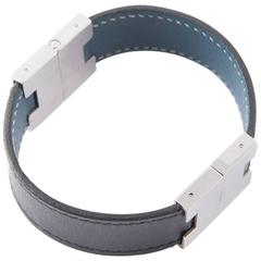 Hermes Bicolor Blue & Black Leather and Palladium Bracelet 9