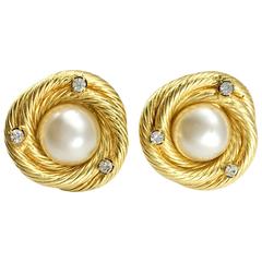 Vintage Chanel Faux Pearl Gold-Plated 'Bird Nest' Earrings - Circa 1993