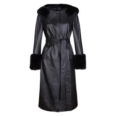 Trench-coat Aurora à capuche en fausse fourrure noire de Verheyen London, Taille 12