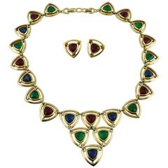 Christian Dior Vintage Gold Toned Faux Ruby Emerald and Sapphire Set 2