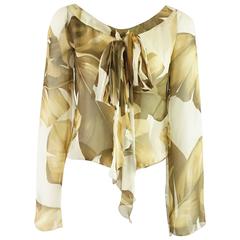 Valentino Earthtones Leaf Print Silk Chiffon Top - 8 - NWT 7