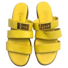 Used Rare Chanel yellow lambskin strap sandals