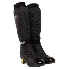 Stivali Chanel Doble Trapuntato Nylon Nero