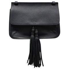Gucci Bamboo Daily Black Leather Tassel Cross Body Bag