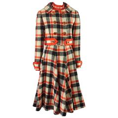 Ronald Amey Black, Ivory, and Red Plaid Wool Dress Set - 8 - 1970's 6