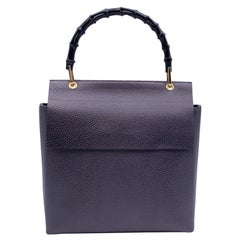 Gucci Vintage Dark Grey Leather Bamboo Handle Box Handbag Bag
