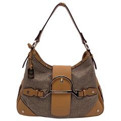 Borbonese Beige Op Canvas and Leather Hobo Shoulder Bag