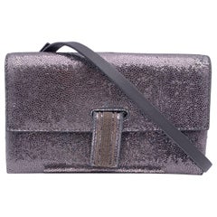 Brunello Cucinelli Silver Leather Small Crossbody Messnger Bag