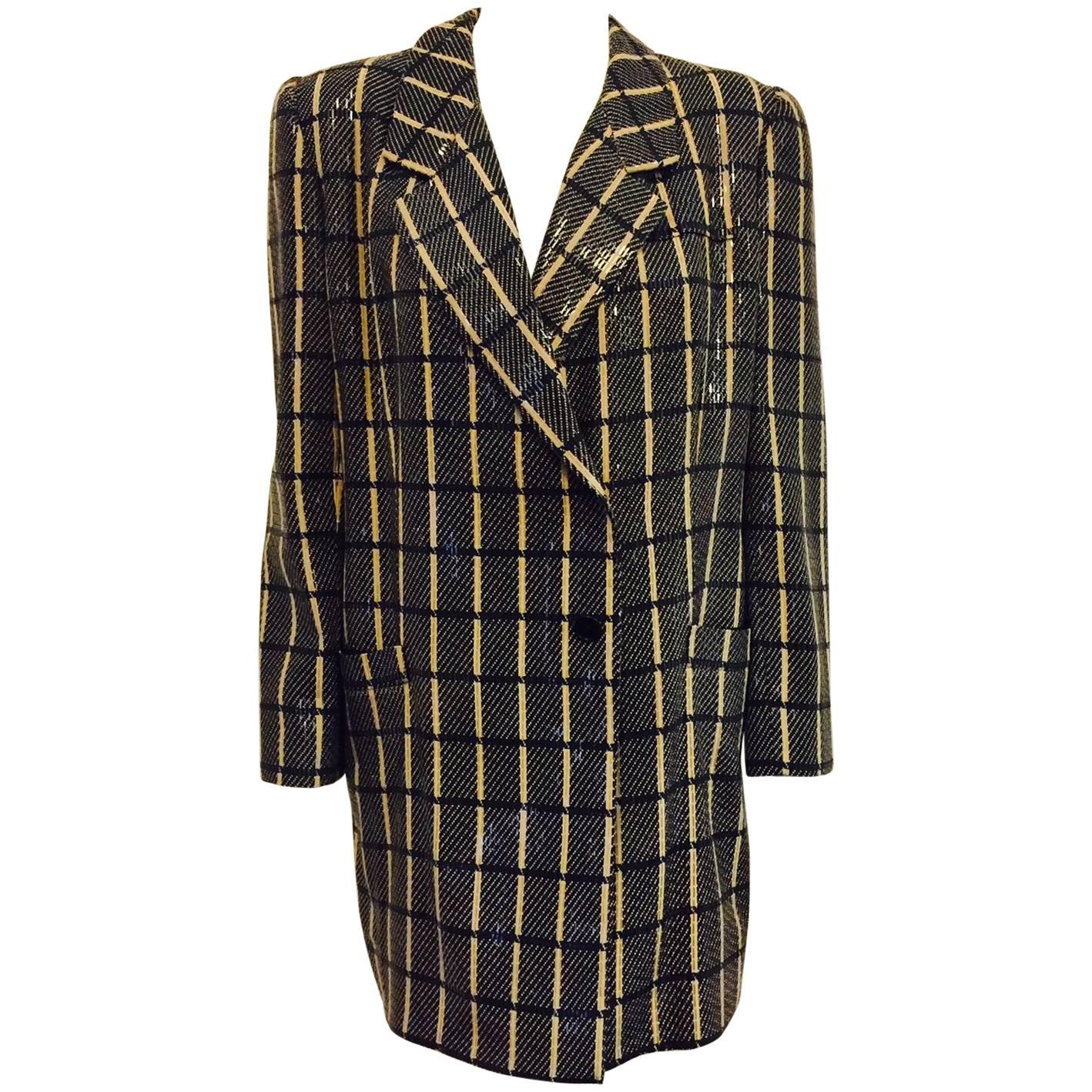 Giorgio Armani Black and Tan Window Pane Evening Jacket With Rectangular Sequins For Sale