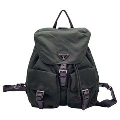 Prada Vintage Dark Green Nylon Canvas Backpack Shoulder Bag