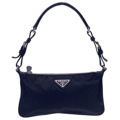 Prada Black Nylon Canvas and Leather Baguette Shoulder Bag
