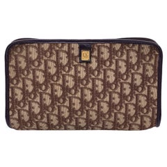 Christian Dior Vintage Brown Logo Oblique Canvas Petite pochette à fermeture éclair