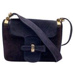 Gucci Vintage Blue Suede and Leather Flap Shoulder Bag