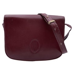 Cartier Vintage Burgundy Leather Flap Crossbody Shoulder Bag