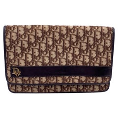 Christian Dior Vintage Brown Logo Oblique Canvas Flap Clutch Purse